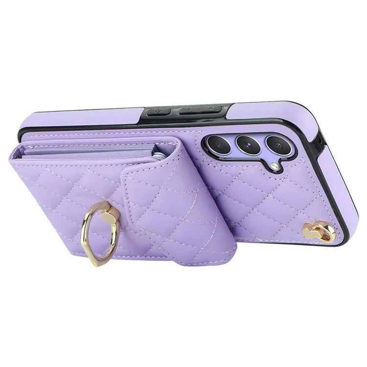 For Samsung Galaxy S23 FE Case Card Holder Ring Kickstand Leather+TPU Crossbody Cover