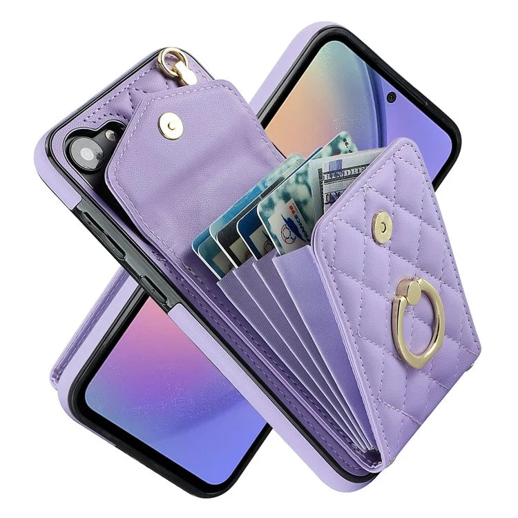 For Samsung Galaxy S23 FE Case Card Holder Ring Kickstand Leather+TPU Crossbody Cover