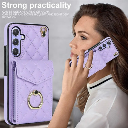 For Samsung Galaxy S23 FE Case Card Holder Ring Kickstand Leather+TPU Crossbody Cover