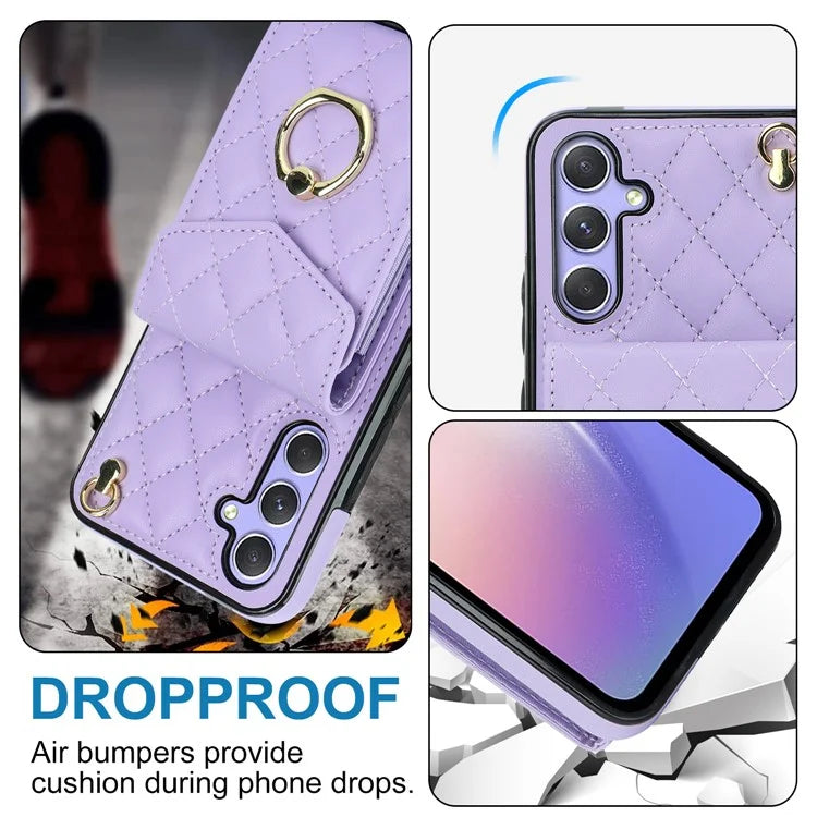 For Samsung Galaxy S23 FE Case Card Holder Ring Kickstand Leather+TPU Crossbody Cover