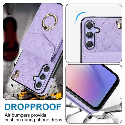 For Samsung Galaxy S23 FE Case Card Holder Ring Kickstand Leather+TPU Crossbody Cover
