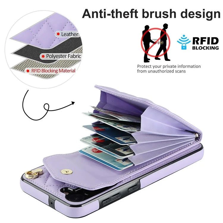 For Samsung Galaxy S23 FE Case Card Holder Ring Kickstand Leather+TPU Crossbody Cover