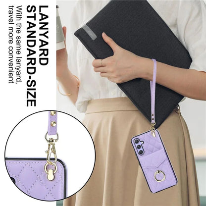 For Samsung Galaxy S23 FE Case Card Holder Ring Kickstand Leather+TPU Crossbody Cover