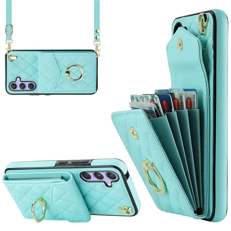 For Samsung Galaxy S23 FE Case Card Holder Ring Kickstand Leather+TPU Crossbody Cover