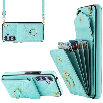 For Samsung Galaxy S23 FE Case Card Holder Ring Kickstand Leather+TPU Crossbody Cover