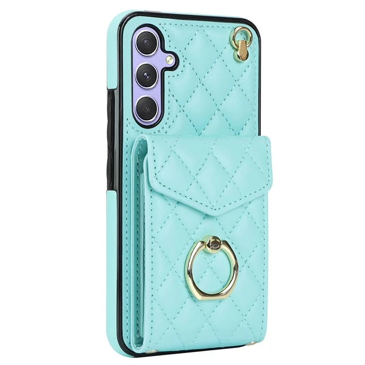 For Samsung Galaxy S23 FE Case Card Holder Ring Kickstand Leather+TPU Crossbody Cover