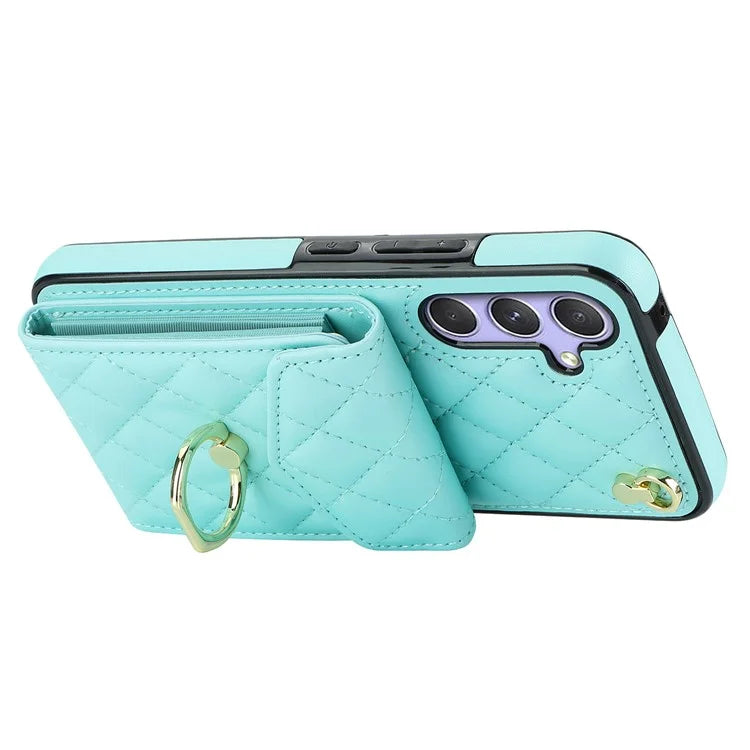 For Samsung Galaxy S23 FE Case Card Holder Ring Kickstand Leather+TPU Crossbody Cover