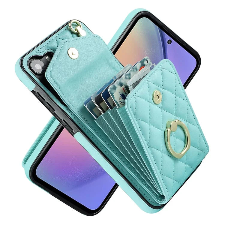 For Samsung Galaxy S23 FE Case Card Holder Ring Kickstand Leather+TPU Crossbody Cover