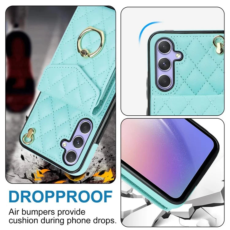 For Samsung Galaxy S23 FE Case Card Holder Ring Kickstand Leather+TPU Crossbody Cover