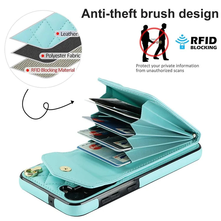 For Samsung Galaxy S23 FE Case Card Holder Ring Kickstand Leather+TPU Crossbody Cover