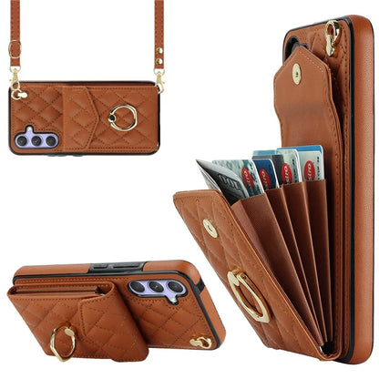 For Samsung Galaxy S23 FE Case Card Holder Ring Kickstand Leather+TPU Crossbody Cover