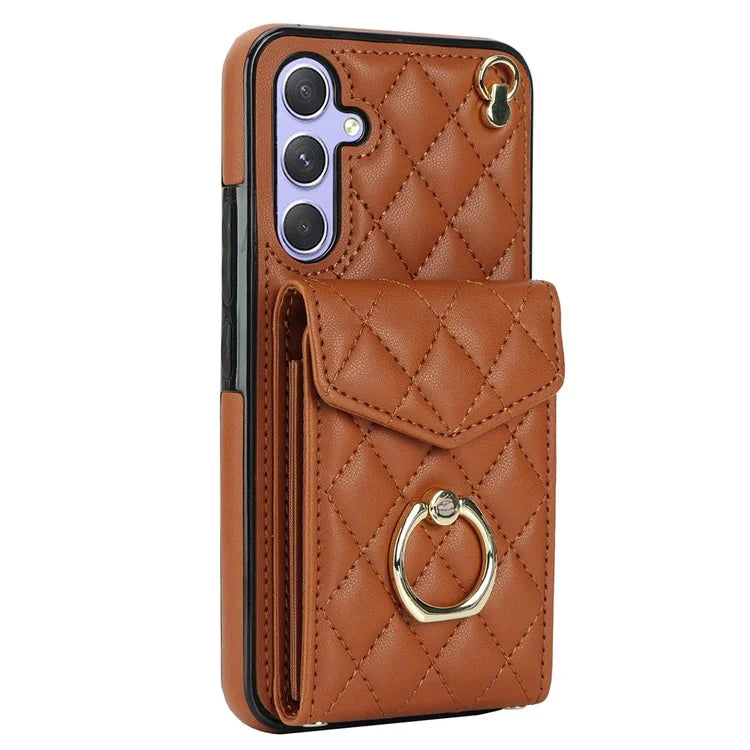 For Samsung Galaxy S23 FE Case Card Holder Ring Kickstand Leather+TPU Crossbody Cover