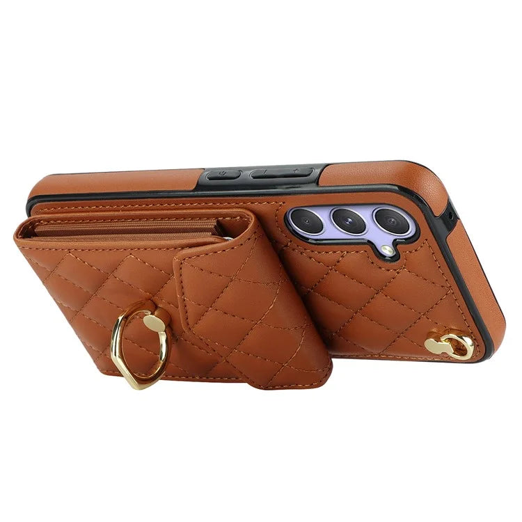 For Samsung Galaxy S23 FE Case Card Holder Ring Kickstand Leather+TPU Crossbody Cover