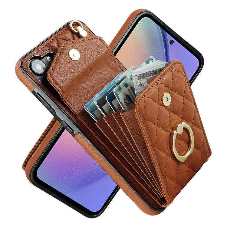 For Samsung Galaxy S23 FE Case Card Holder Ring Kickstand Leather+TPU Crossbody Cover