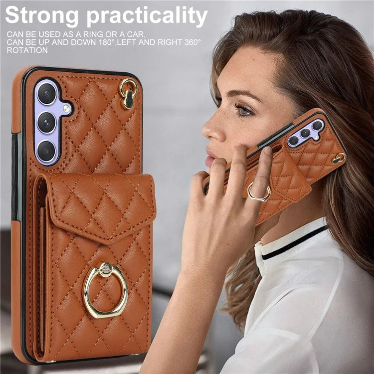 For Samsung Galaxy S23 FE Case Card Holder Ring Kickstand Leather+TPU Crossbody Cover