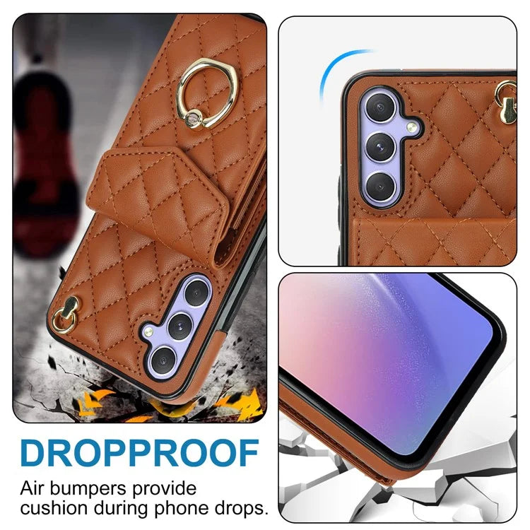 For Samsung Galaxy S23 FE Case Card Holder Ring Kickstand Leather+TPU Crossbody Cover
