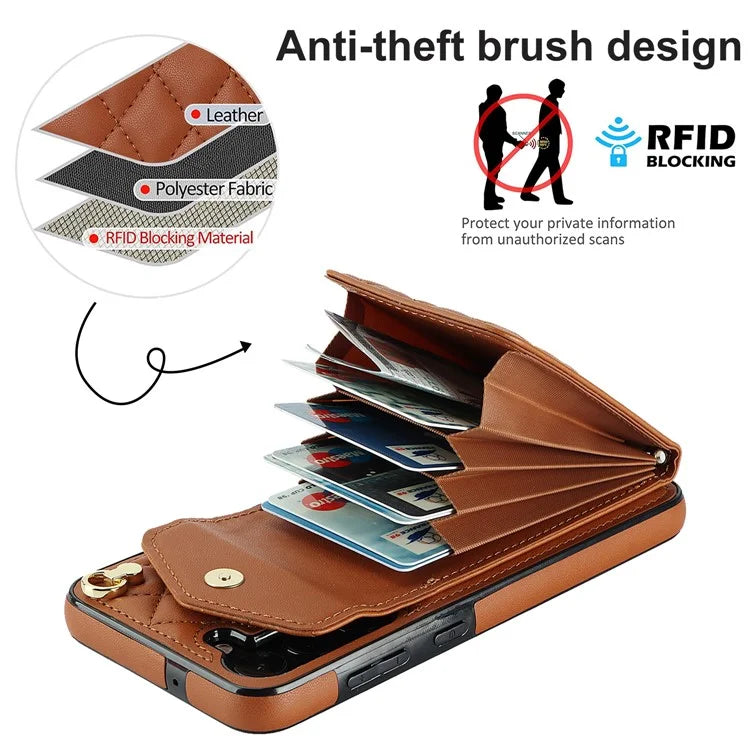 For Samsung Galaxy S23 FE Case Card Holder Ring Kickstand Leather+TPU Crossbody Cover