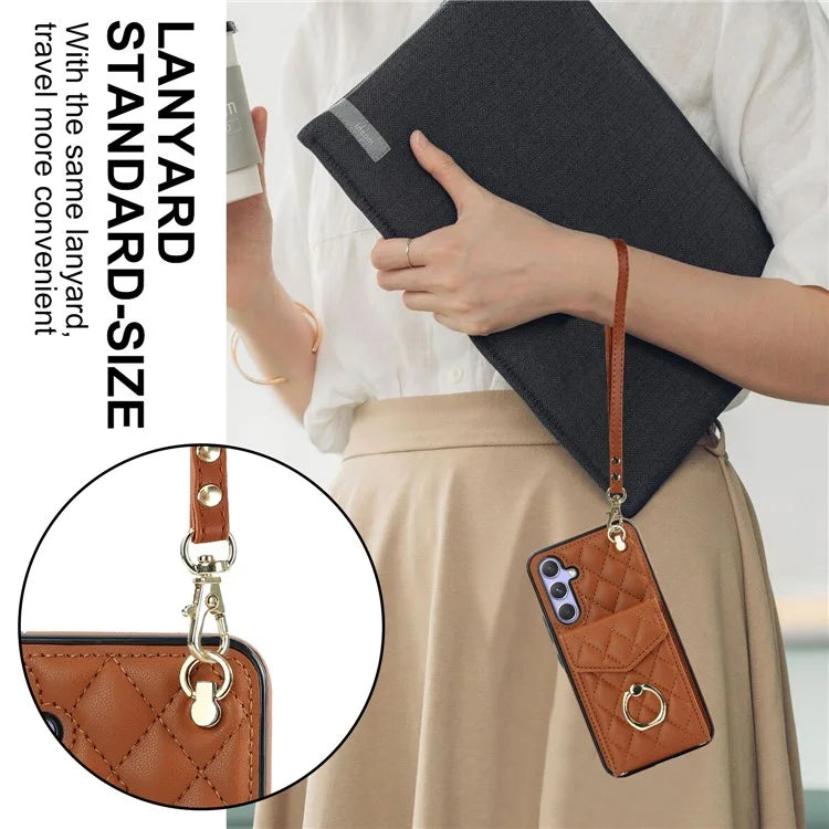 For Samsung Galaxy S23 FE Case Card Holder Ring Kickstand Leather+TPU Crossbody Cover