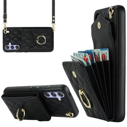 For Samsung Galaxy S23 FE Case Card Holder Ring Kickstand Leather+TPU Crossbody Cover