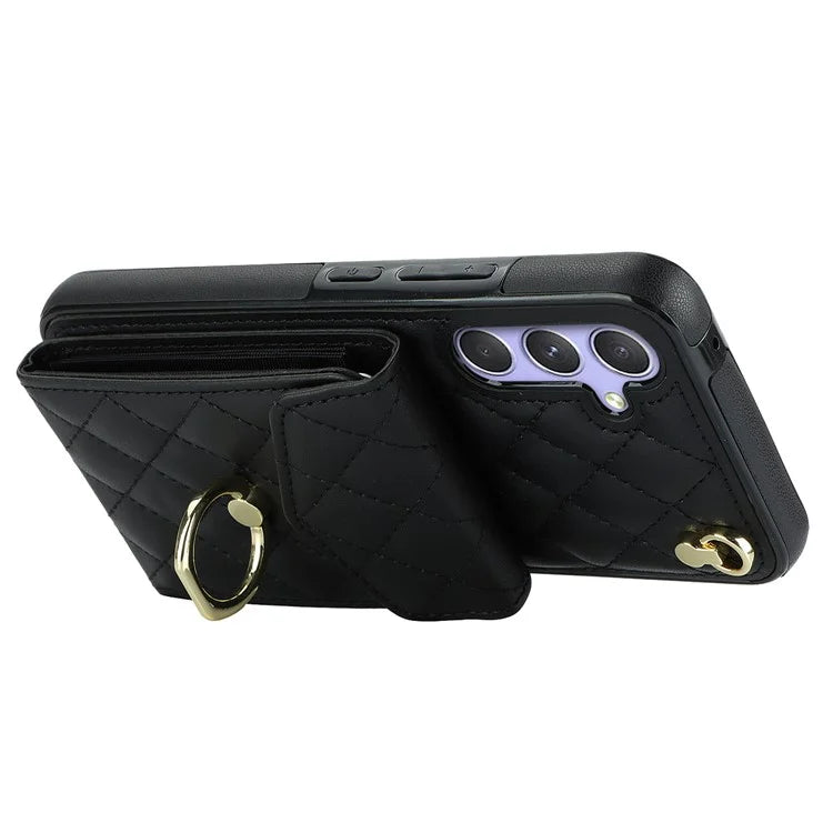 For Samsung Galaxy S23 FE Case Card Holder Ring Kickstand Leather+TPU Crossbody Cover