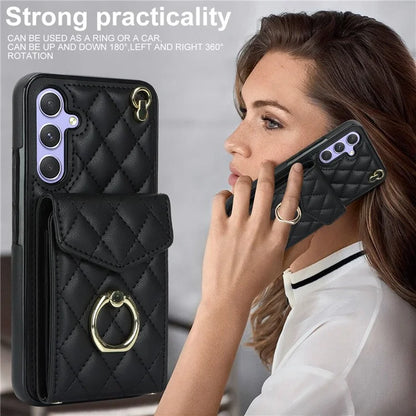 For Samsung Galaxy S23 FE Case Card Holder Ring Kickstand Leather+TPU Crossbody Cover