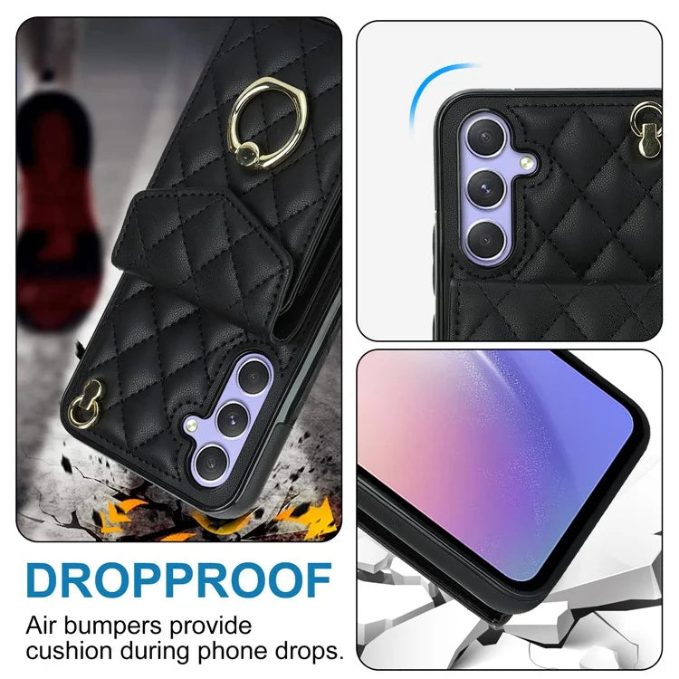 For Samsung Galaxy S23 FE Case Card Holder Ring Kickstand Leather+TPU Crossbody Cover