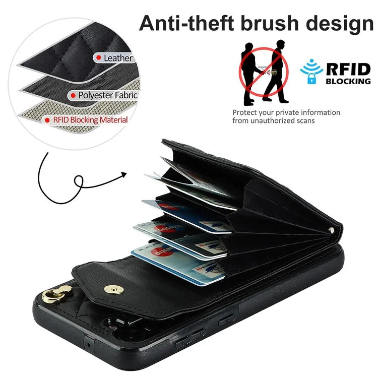For Samsung Galaxy S23 FE Case Card Holder Ring Kickstand Leather+TPU Crossbody Cover