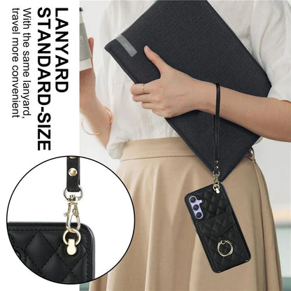 For Samsung Galaxy S23 FE Case Card Holder Ring Kickstand Leather+TPU Crossbody Cover