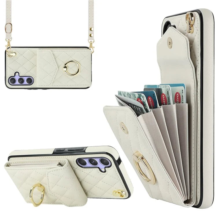 For Samsung Galaxy S23 FE Case Card Holder Ring Kickstand Leather+TPU Crossbody Cover