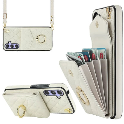 For Samsung Galaxy S23 FE Case Card Holder Ring Kickstand Leather+TPU Crossbody Cover