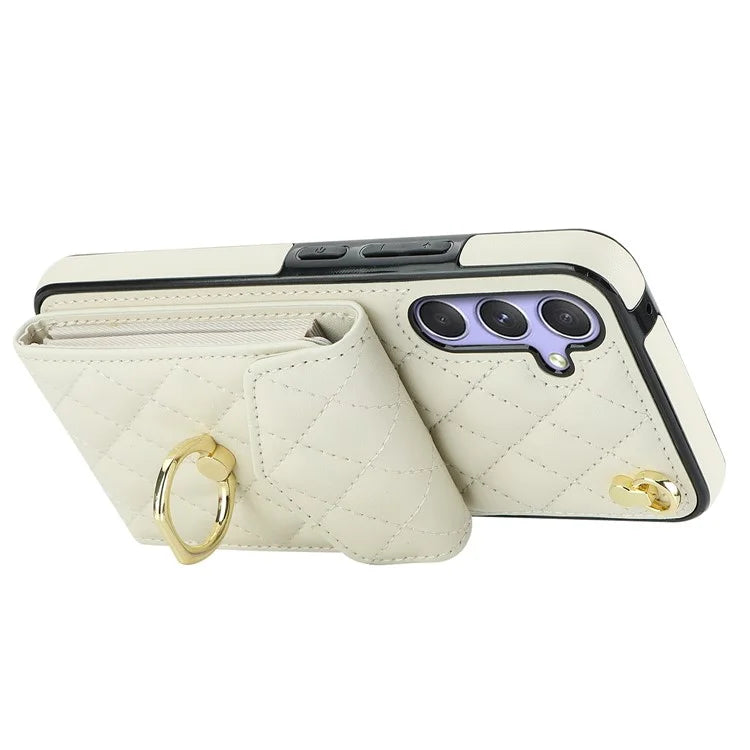 For Samsung Galaxy S23 FE Case Card Holder Ring Kickstand Leather+TPU Crossbody Cover
