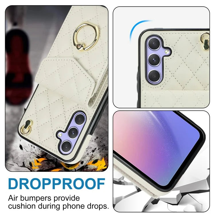 For Samsung Galaxy S23 FE Case Card Holder Ring Kickstand Leather+TPU Crossbody Cover
