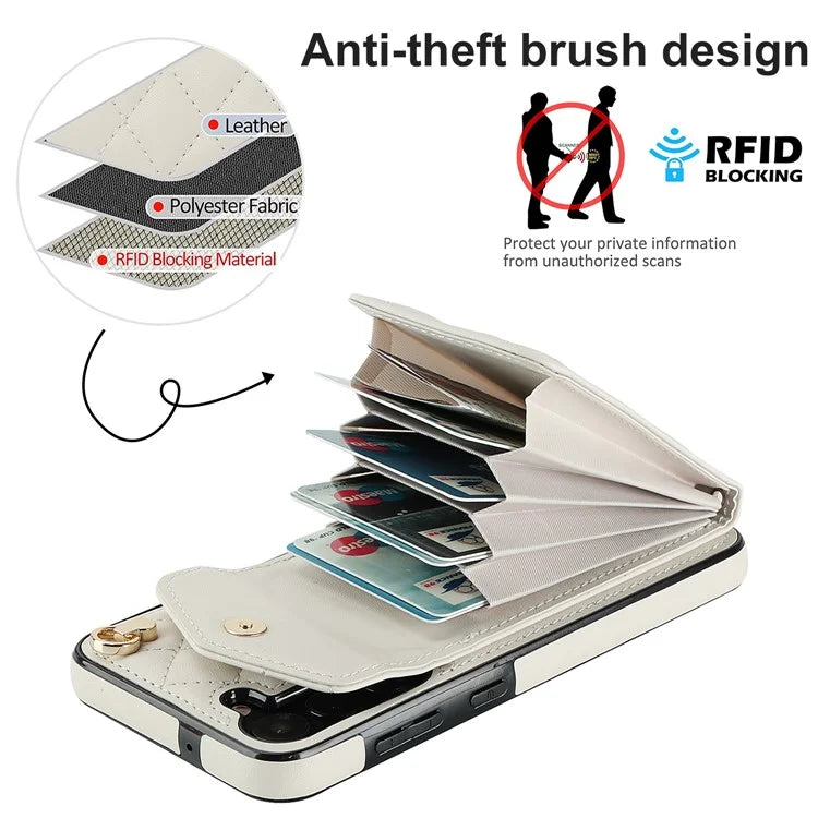 For Samsung Galaxy S23 FE Case Card Holder Ring Kickstand Leather+TPU Crossbody Cover