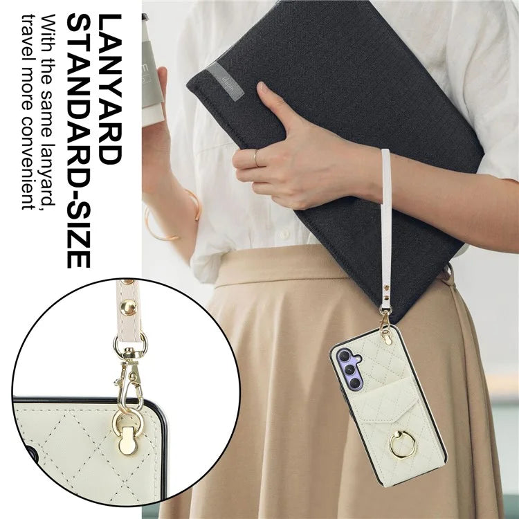 For Samsung Galaxy S23 FE Case Card Holder Ring Kickstand Leather+TPU Crossbody Cover