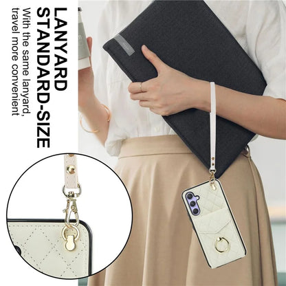 For Samsung Galaxy S23 FE Case Card Holder Ring Kickstand Leather+TPU Crossbody Cover