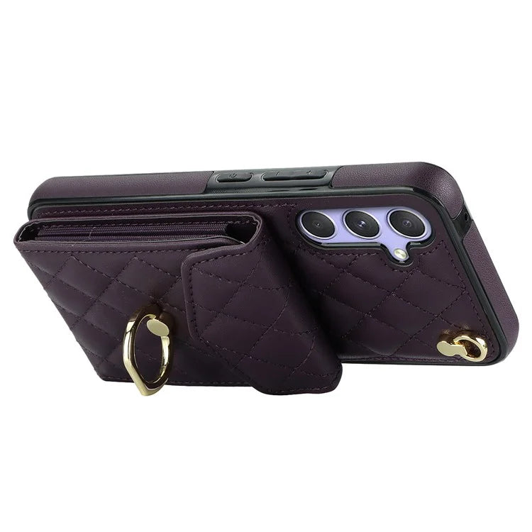 For Samsung Galaxy S23 FE Case Card Holder Ring Kickstand Leather+TPU Crossbody Cover
