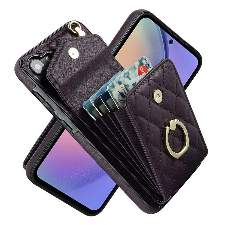 For Samsung Galaxy S23 FE Case Card Holder Ring Kickstand Leather+TPU Crossbody Cover