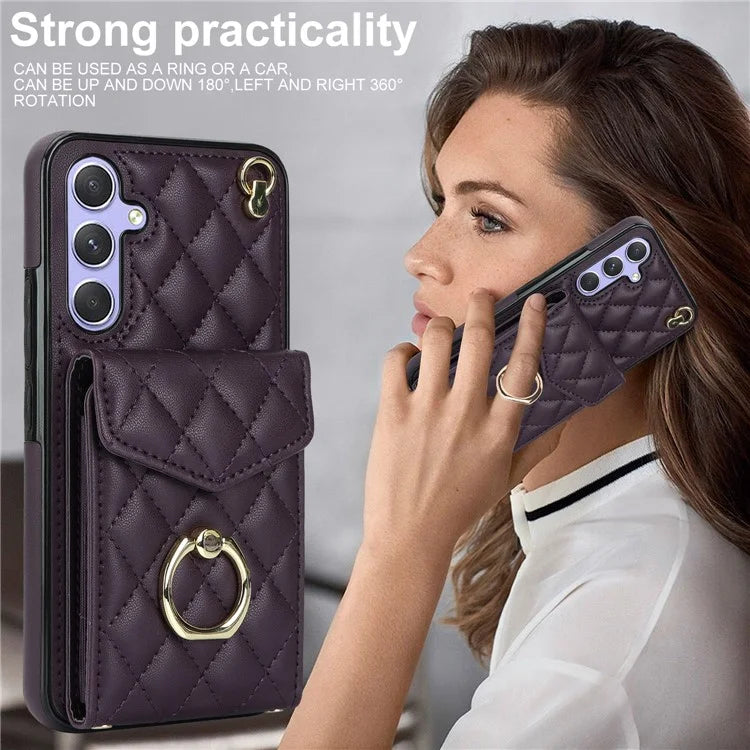 For Samsung Galaxy S23 FE Case Card Holder Ring Kickstand Leather+TPU Crossbody Cover