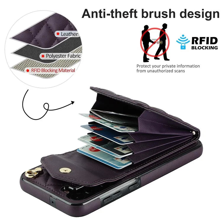 For Samsung Galaxy S23 FE Case Card Holder Ring Kickstand Leather+TPU Crossbody Cover