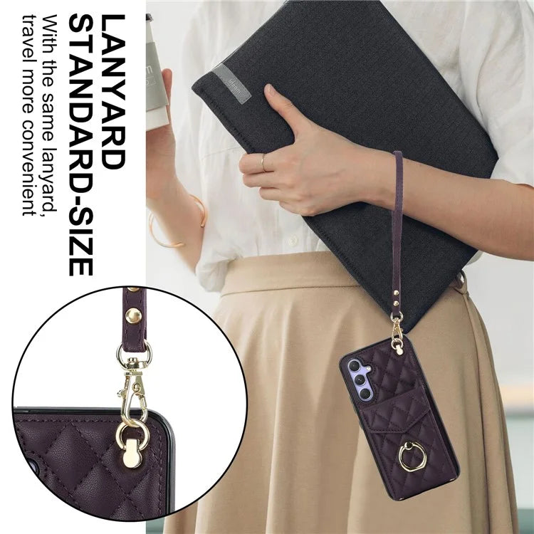 For Samsung Galaxy S23 FE Case Card Holder Ring Kickstand Leather+TPU Crossbody Cover
