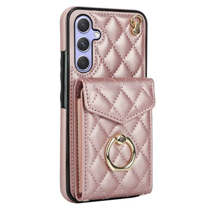For Samsung Galaxy S23 FE Case Card Holder Ring Kickstand Leather+TPU Crossbody Cover