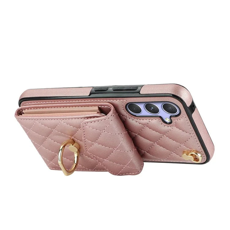 For Samsung Galaxy S23 FE Case Card Holder Ring Kickstand Leather+TPU Crossbody Cover