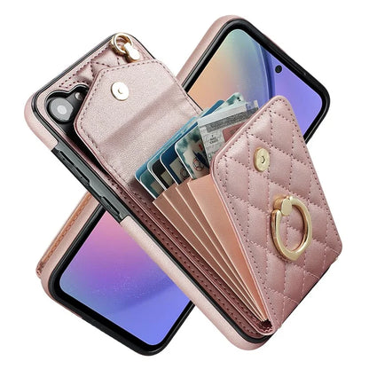 For Samsung Galaxy S23 FE Case Card Holder Ring Kickstand Leather+TPU Crossbody Cover