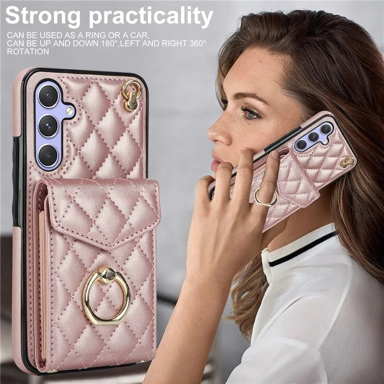 For Samsung Galaxy S23 FE Case Card Holder Ring Kickstand Leather+TPU Crossbody Cover