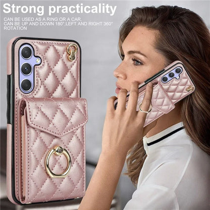 For Samsung Galaxy S23 FE Case Card Holder Ring Kickstand Leather+TPU Crossbody Cover