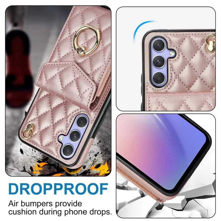 For Samsung Galaxy S23 FE Case Card Holder Ring Kickstand Leather+TPU Crossbody Cover