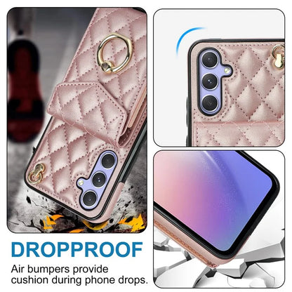For Samsung Galaxy S23 FE Case Card Holder Ring Kickstand Leather+TPU Crossbody Cover