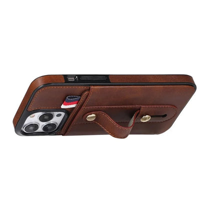 For iPhone 15 Pro Case Retro PU Leather Coated TPU Kickstand Phone Cover