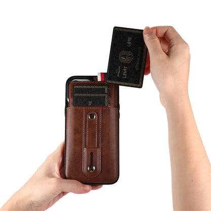 For iPhone 15 Pro Case Retro PU Leather Coated TPU Kickstand Phone Cover