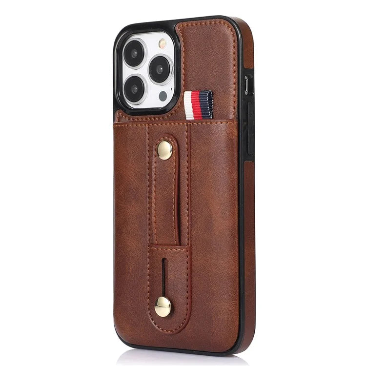 For iPhone 15 Pro Case Retro PU Leather Coated TPU Kickstand Phone Cover